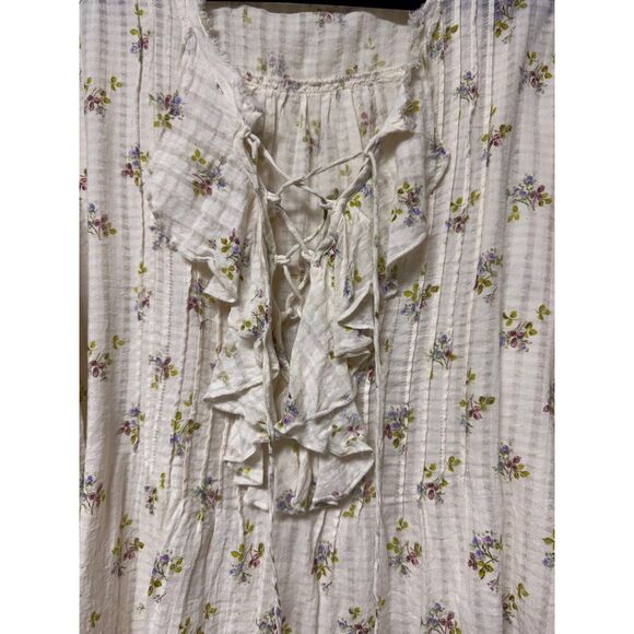 RALPH LAUREN DENIM & SUPPLY Floral Lace Up Peasant Blouse Ruffles, Sz L - Picture 3 of 9